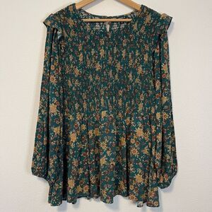 Torrid Peplum Crinkle Gauze Smocked Floral Blouse Size 3